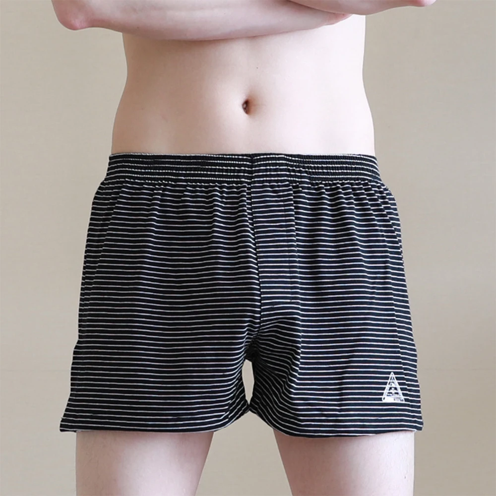 

Summer Loose Sleep Bottom Shorts Men Sexy Low-rise Smooth Pouch Underwear Breathable Underpants Male Striped Print Trunks A50