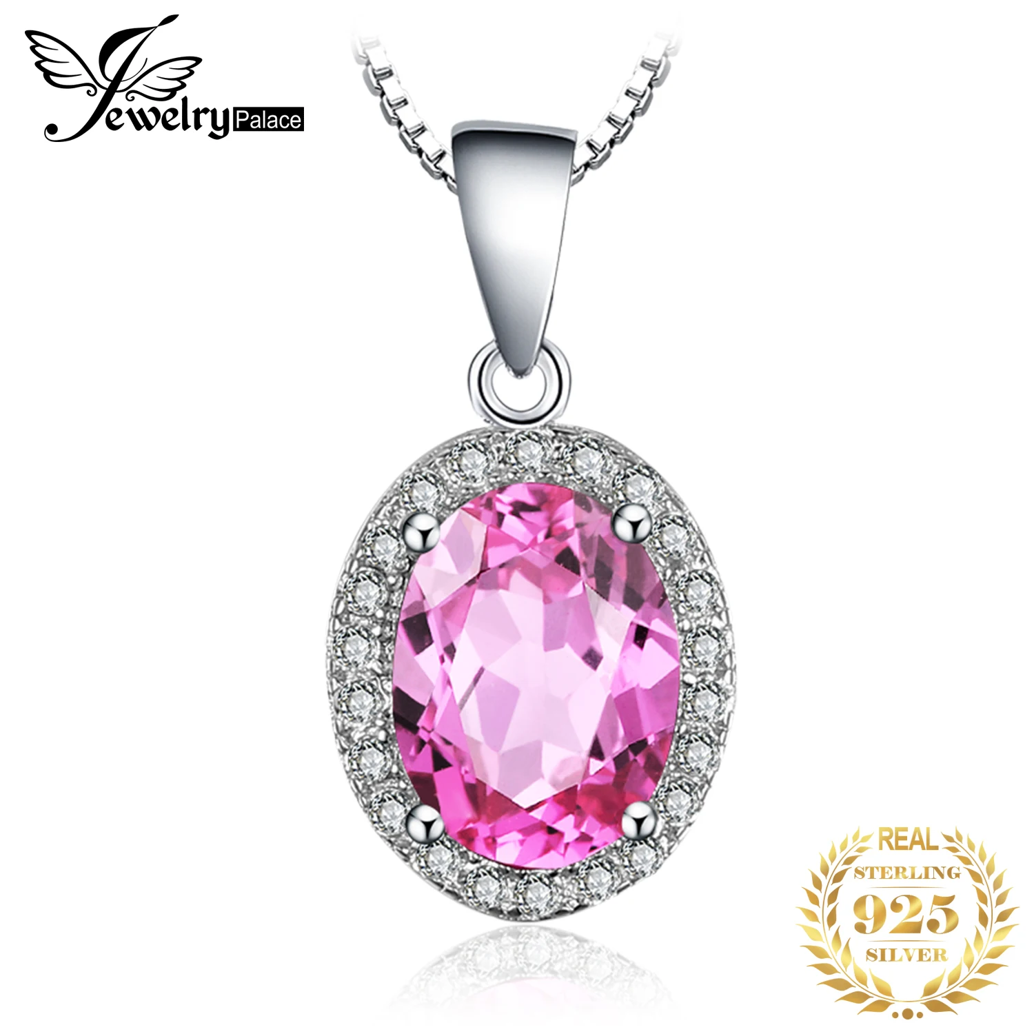 

JewelryPalace 1.7ct Created Pink Sapphire 925 Sterling Silver Halo Pendant Necklace for Woman Fashion Engagement Gift No Chain
