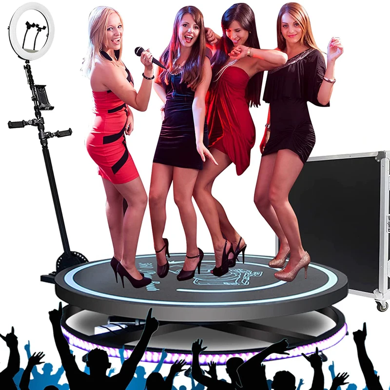 

360 Photo Booth Machine with Free Logo Ring Light Selfie Stand Accessories for 5 Person Standing Remote Control Auto Rotation