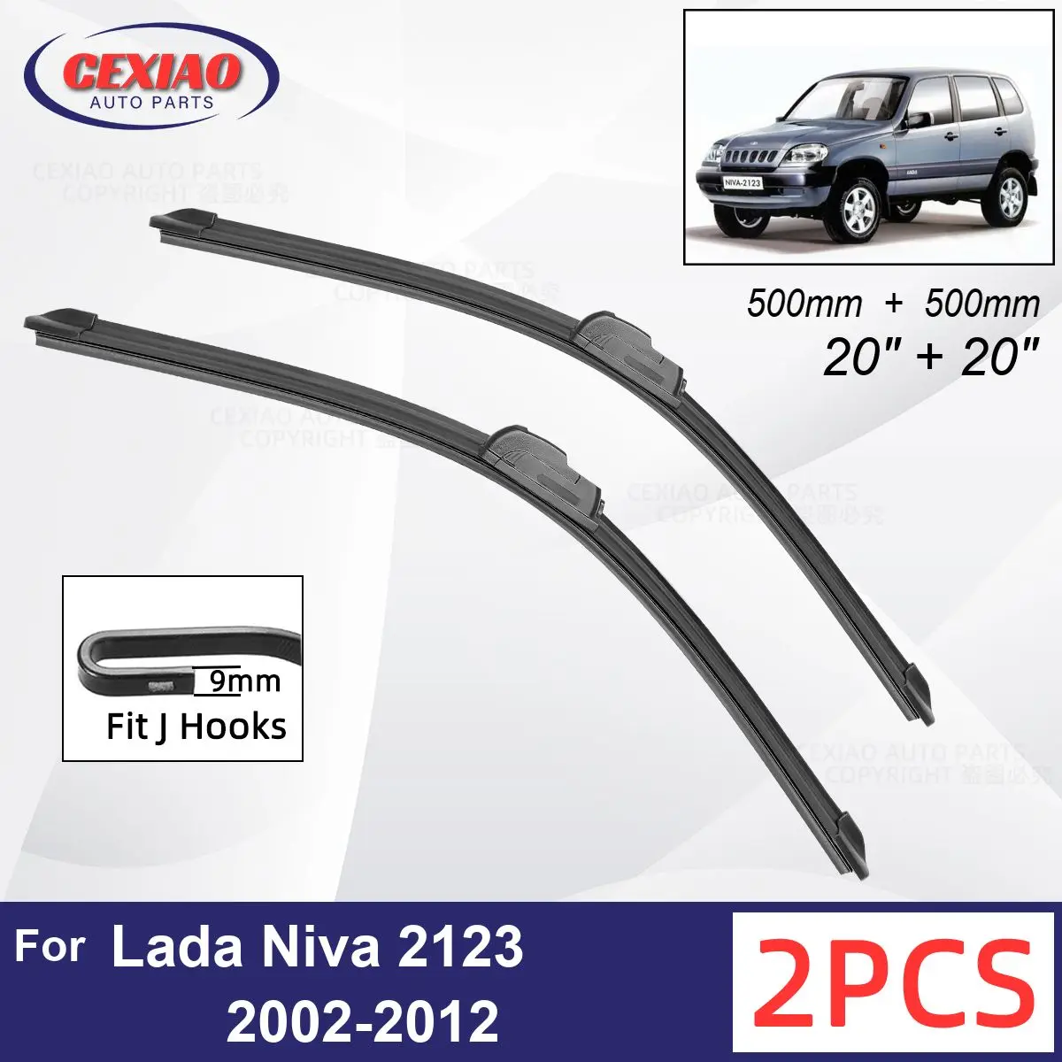 

Car Wiper For Lada Niva 2123 2002-2012 Front Wiper Blades Soft Rubber Windscreen Wipers Auto Windshield 20"+20" 500mm + 500mm
