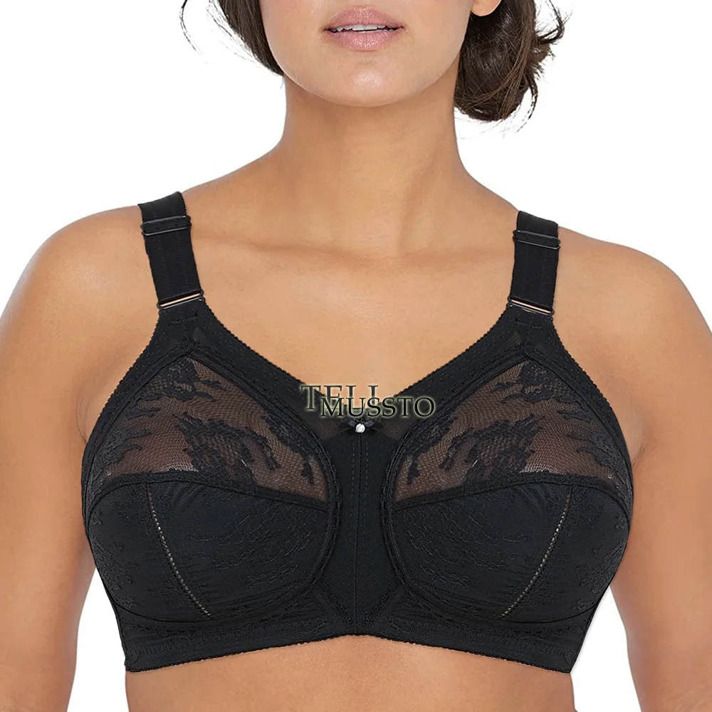 New Green Big Minimizer Bras Plus Size Lace Bra Women Unlined Full Coverage Ultra Thin Wireless Adjusted-straps D E F G H I