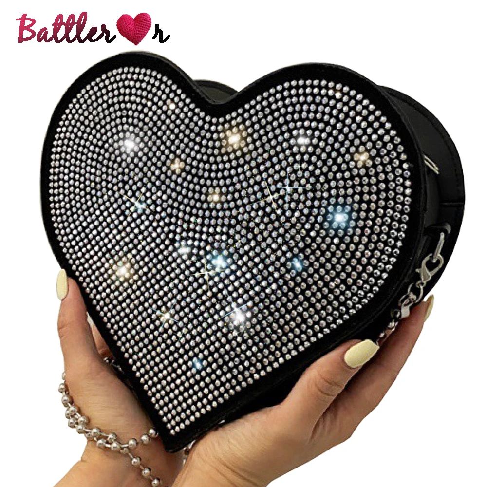 

Bling Diamond Heart Shape Handbags and Purses for Women Fashion Crossbody Bags Chain Bag Women Designer Evening Wedding Wallet