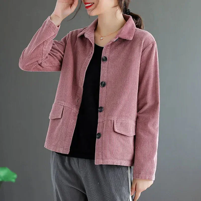 

Corduroy Long-Sleeve Short Jacket Women's Spring Autumn New Pure Color Corduroy Coat Vintage Female Single-Breasted Thin Top