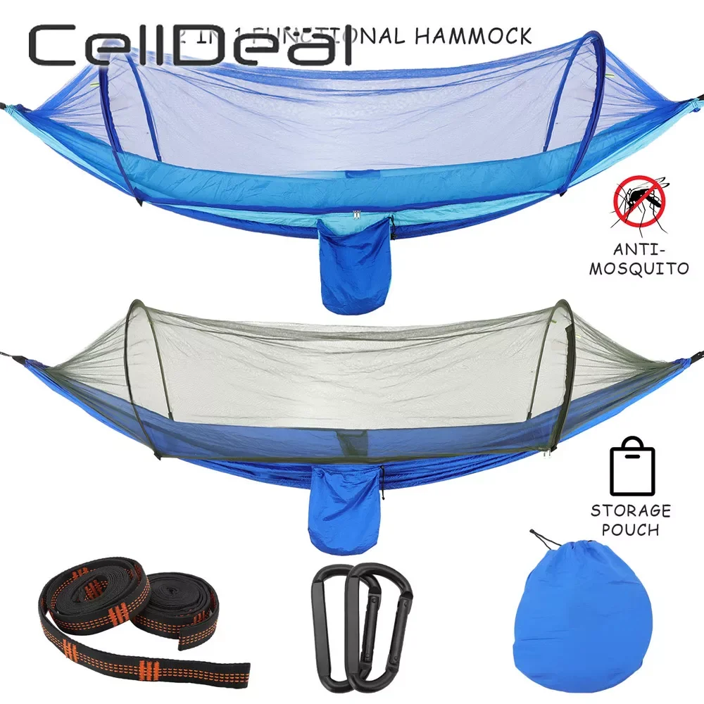 

Outdoor Camping Hammock with Mosquito Net Pop-Up Portable High Strength Parachute Fabric Hanging Swing Hammocks Camping Stuff