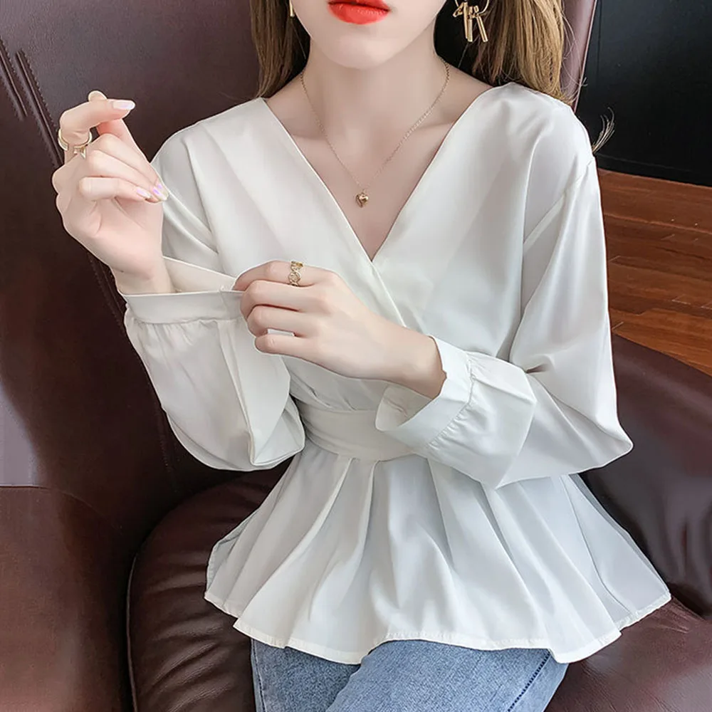 Женская шифоновая рубашка в полоску Корейская блузка на шнуровке с бантом и