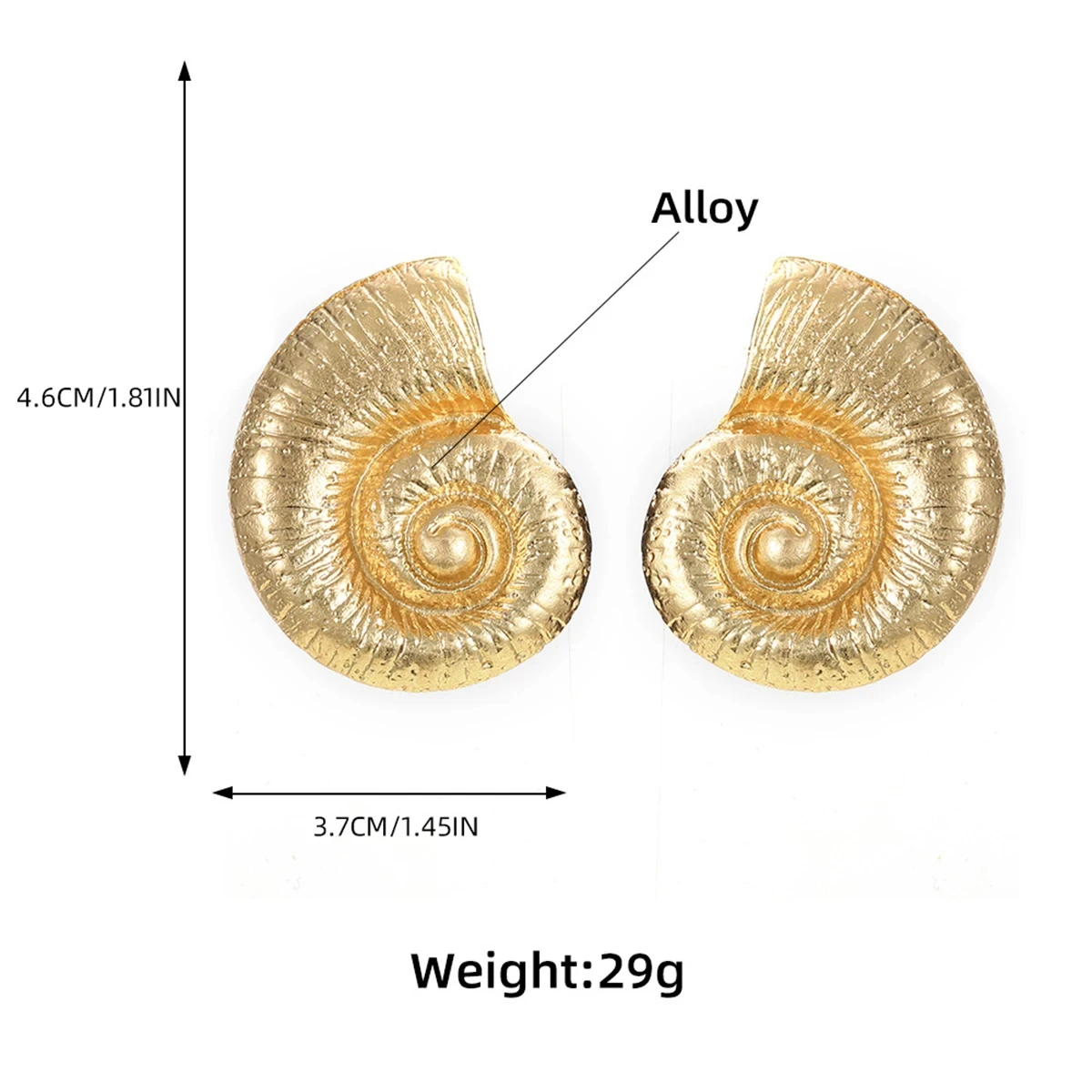 Металлические серьги в форме ракушки с улиткой