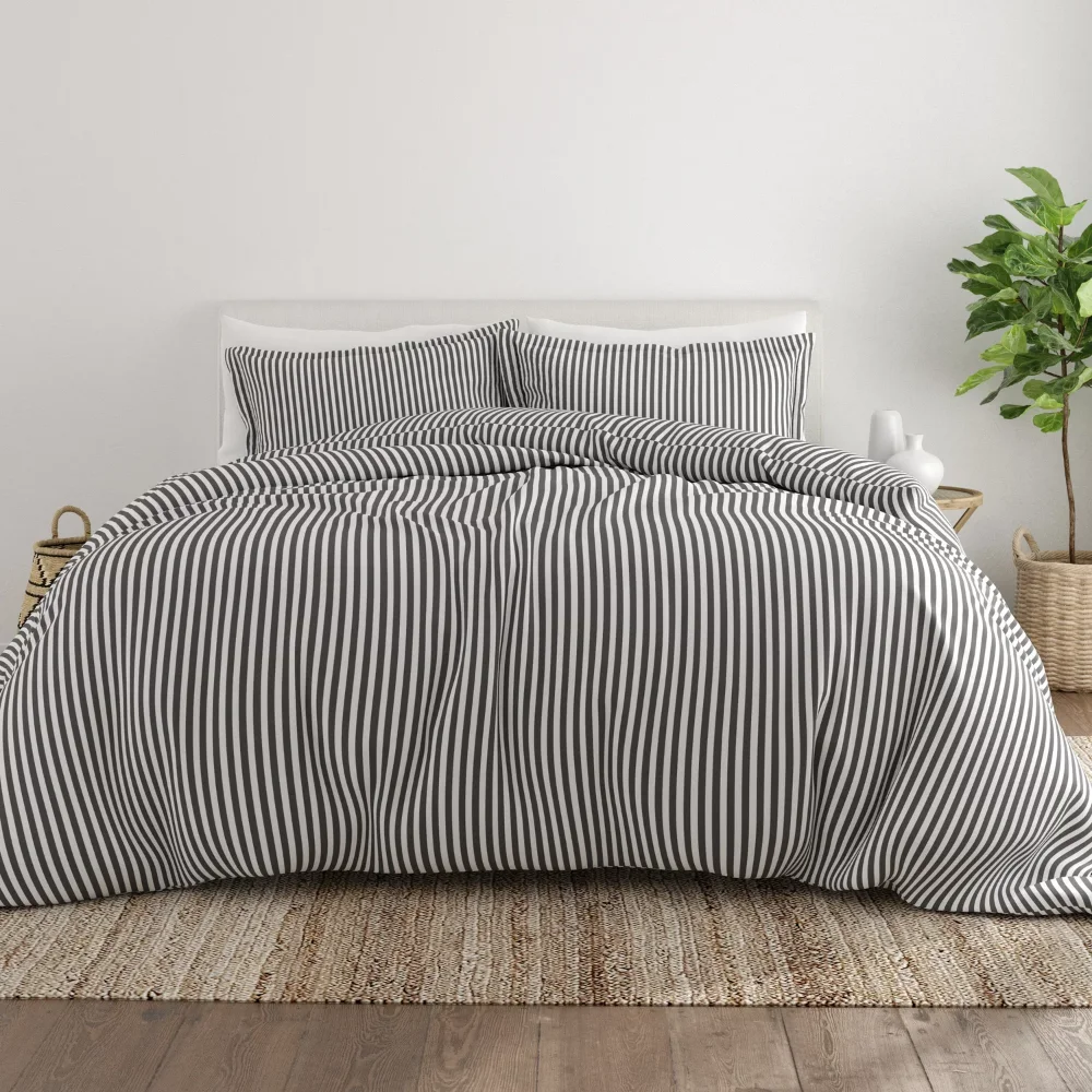 

Housse De Couette Gray Ribbon Pattern 3 Piece Duvet Set, Full/Queen Bedding Set Luxury Duvet Cover