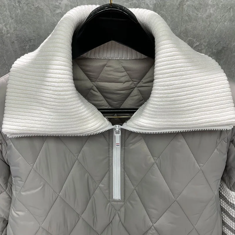 Jacket Loose Patchwork Winter 2021 New Pullover Striped Turn Downe Collar Thick Winter Casual Coat Cotton Clothes Men