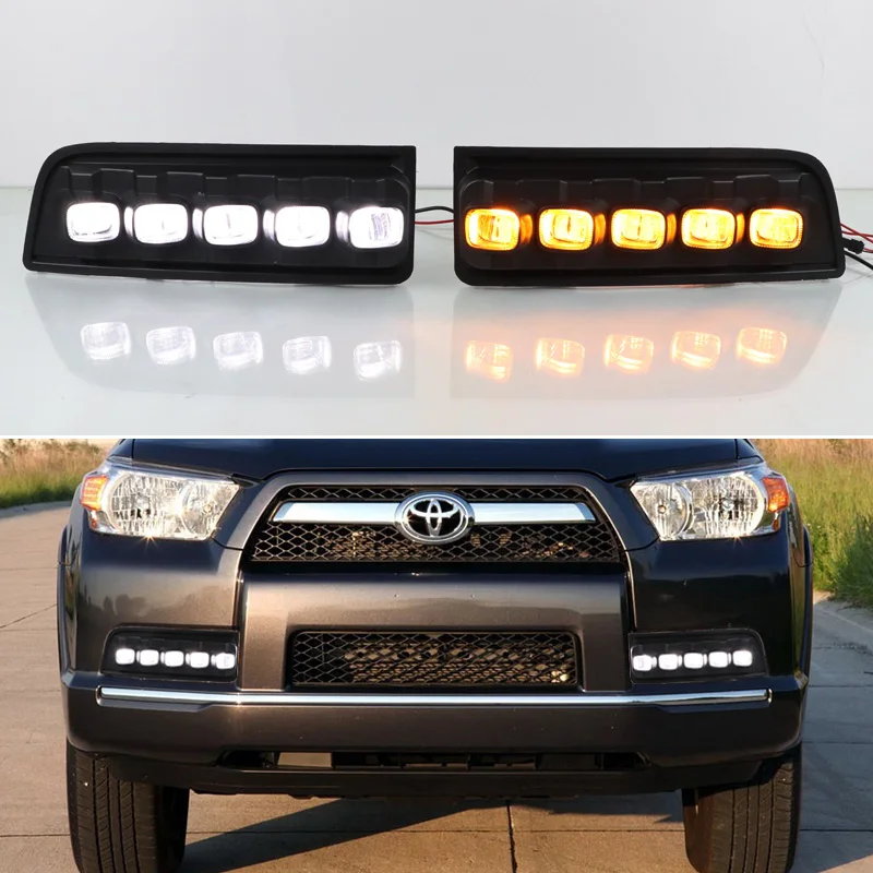 

Дневные ходовые огни для Toyota 4runner 2010 - 2013 4runner N28, желтый сигнал поворота, автомобильная фара дневного света, противотуманная фара