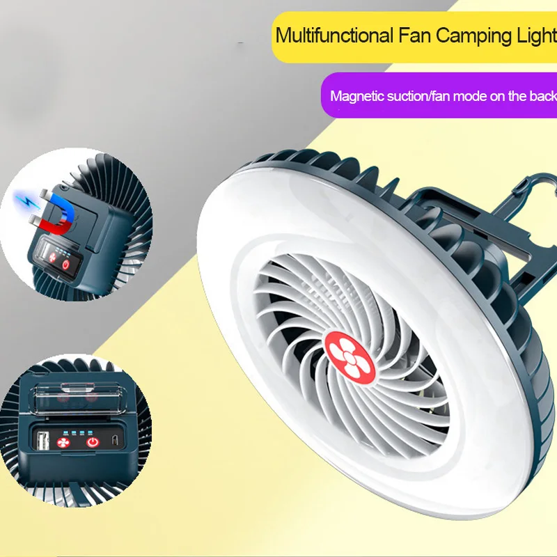 

Multifunctional Waterproof Tent Fan Rechargeable Camping Lamp Night Market Booth Lantern Lamp Outdoor Cooling Fan Lamp Portable