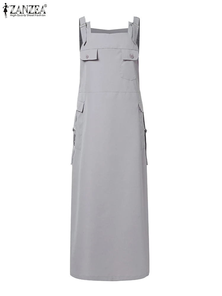 Модное женское весеннее мусульманское платье ZANZEA без рукавов платья-карго