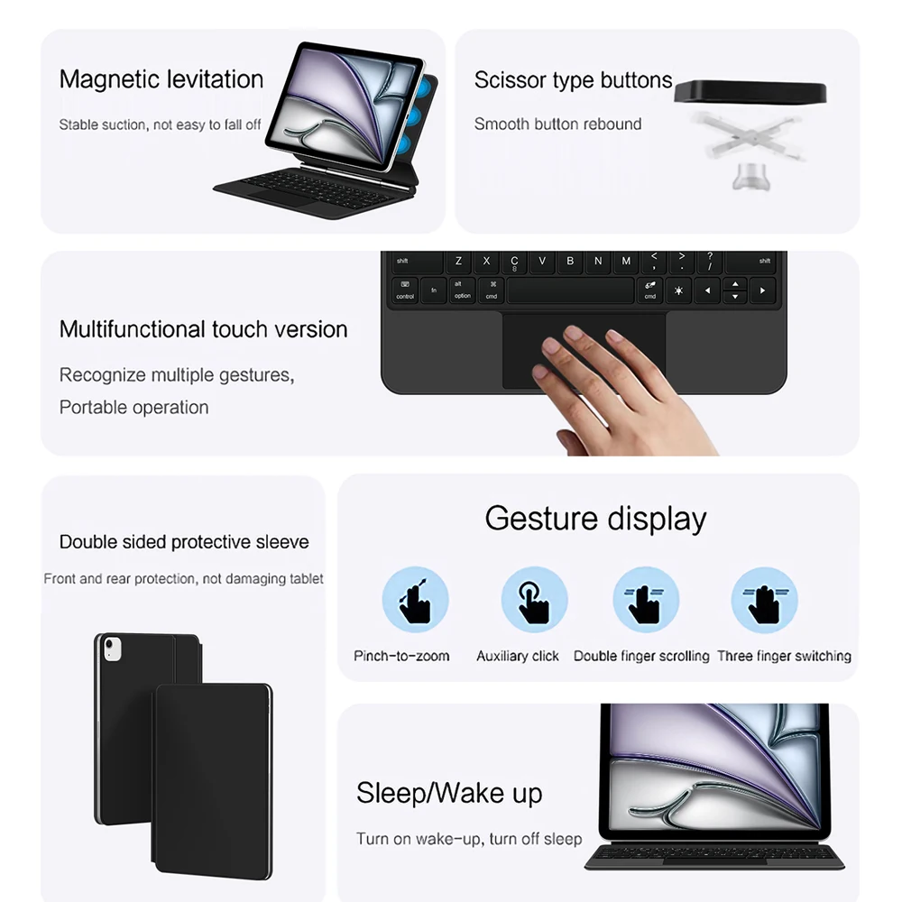 Фото Чехол Magic Keyboard для iPad Air 11 дюймов M3 2025 iPad Air M3 M2 11 дюймов A3266 A3267 A3270 Smart Cover Folio Multi-touch Backlight №4