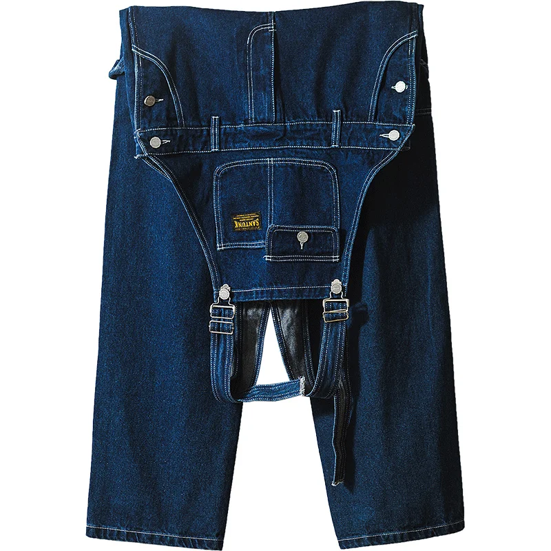 Multi-pockets Men's Overalls Denim Loose Straight Jeans Spring Autumn Workwear Japanese Style Vintage Pants