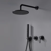 Built-in Shower Mixer Faucet Diverter With Water Outlet Holder Black Brass Rain Hand-Held Head Bathroom Set