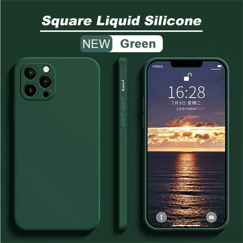 Original Square Liquid Silicone Phone Case For iPhone 11 12 13 Pro Max Mini XS Max X XR 8 7 Plus SE2 Lens Protection Cover Coque