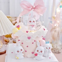 creative cute style rabbit resin animal toppers iron acrylic cake toppers for happy birthday party decoration baking suplies