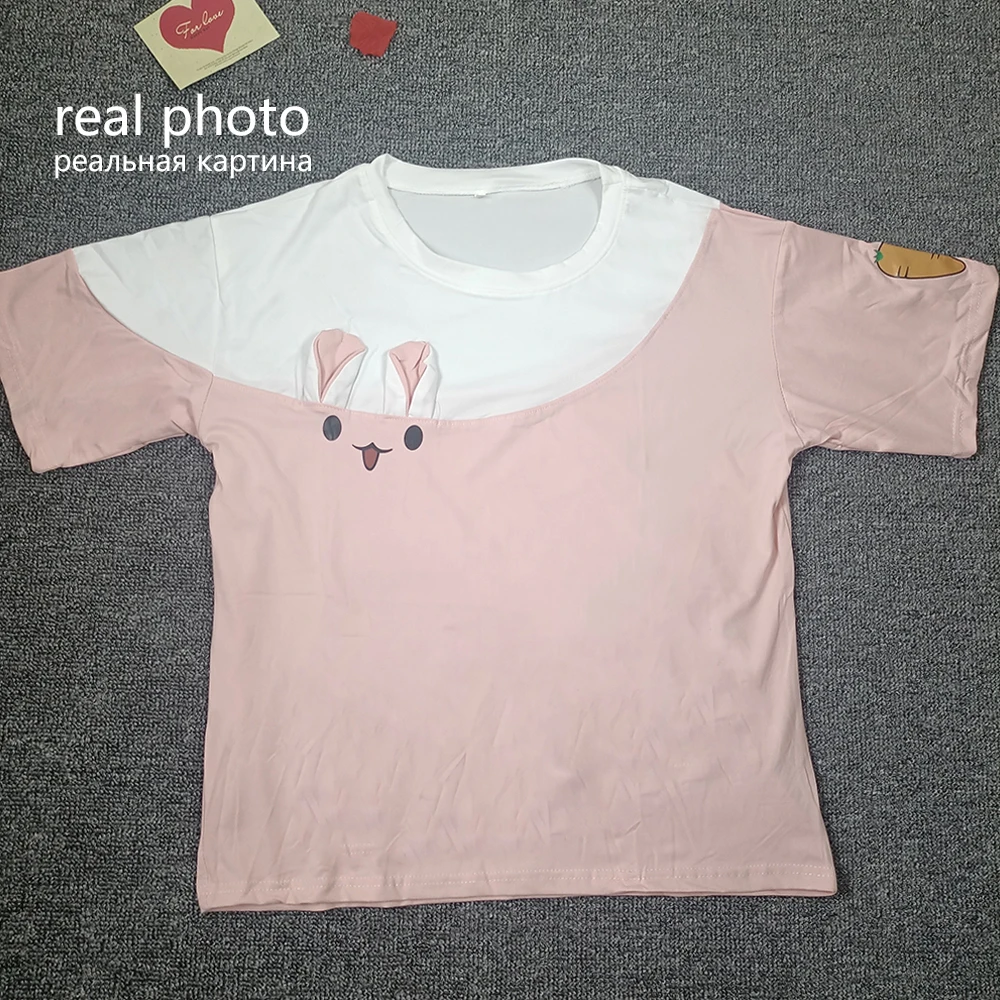 Футболка женская с круглым вырезом милая Свободная рубашка принтом кролика