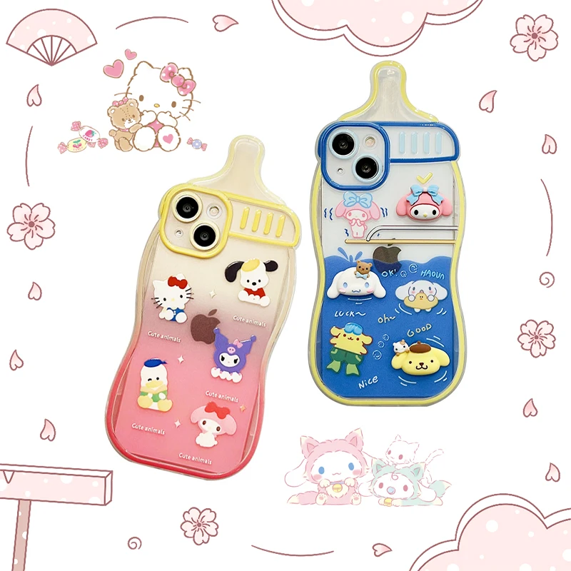 

Kawaii Sanrio Hello Kittys Kuromi Mobile Phone Case My Melody iPhone 13 12 11 Xs Xr Pro Max Protective Sheel Stand Toy Girls