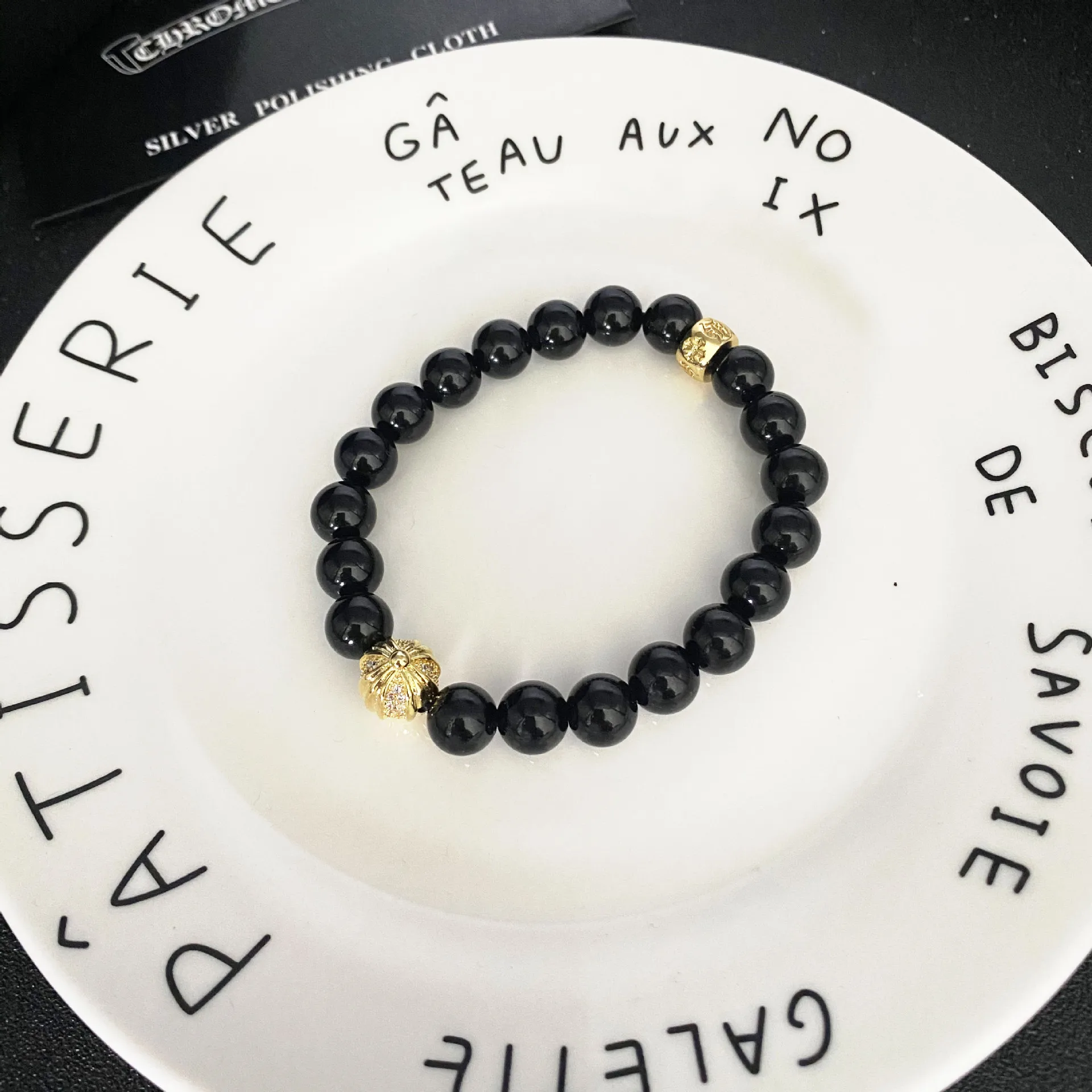 

Obsidian cross hip hop punk style men's and women's Bracelet