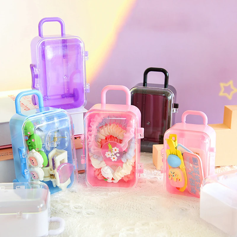 

1pcs Mini Plastic Suitcase Style Storage Box Transparent Jewelry Storage Case Earrings Necklace Candy Container