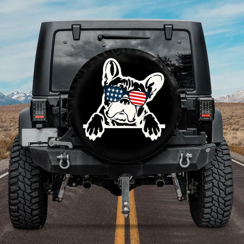 

Spare Tire Cover, French Bulldog Jeep Tire Cover, Car accessories for Jeep girl, Dog Spare Tire Cover, Jeep Accessories, Merica