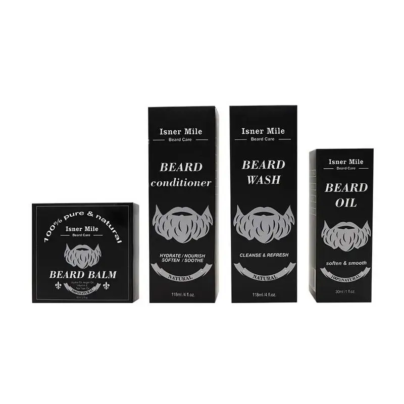 

4pcs/Set Beard Grooming Kit For Men Beard Oil Essential Moisturizer Wash Balm Conditioner Brush Beard Growth Kit Daily Care Kit
