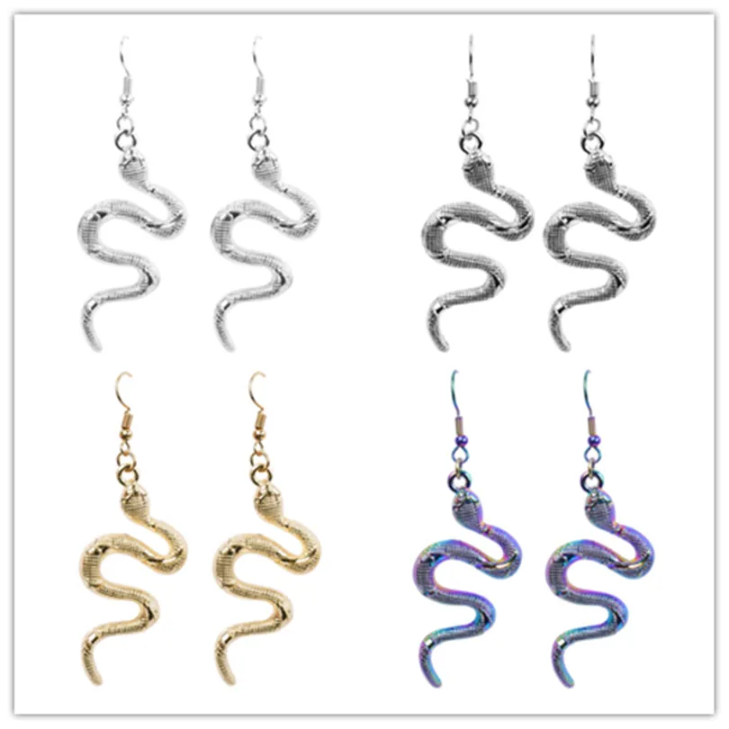 

1Pair Fashion Alloy Python Snake Ear Hook Drop Earrings Antique Silver Gold Color Four Women Men Girls Animal Party Jewelry