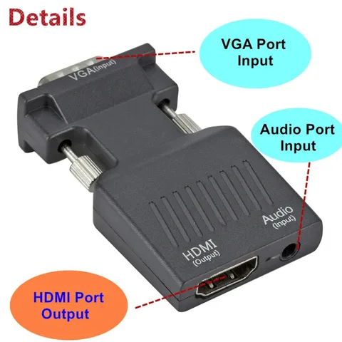 Видеоадаптер VGA (штекер)/HDMI (разъем), BGGQGG, с аудиокабелем, 720/1080p, для HDTV, монитора, проектора, ПК, ноутбука