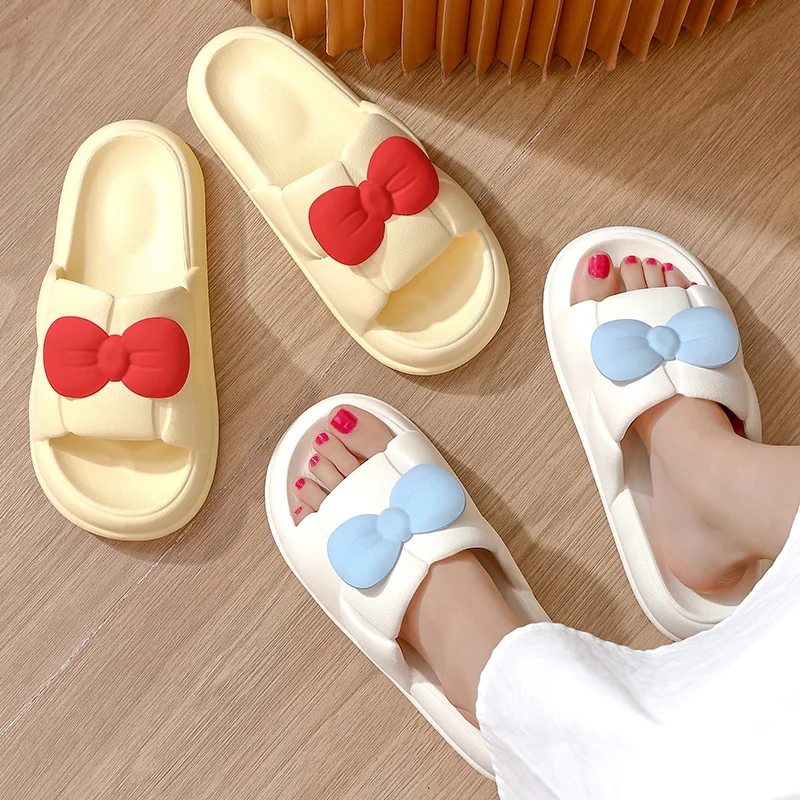 

Solid Bow Woman Slippers Fashion Indoor Home Non-slip Soft EVA Thick Platform Casual Sandals Beach Sandals Ladies Shoes
