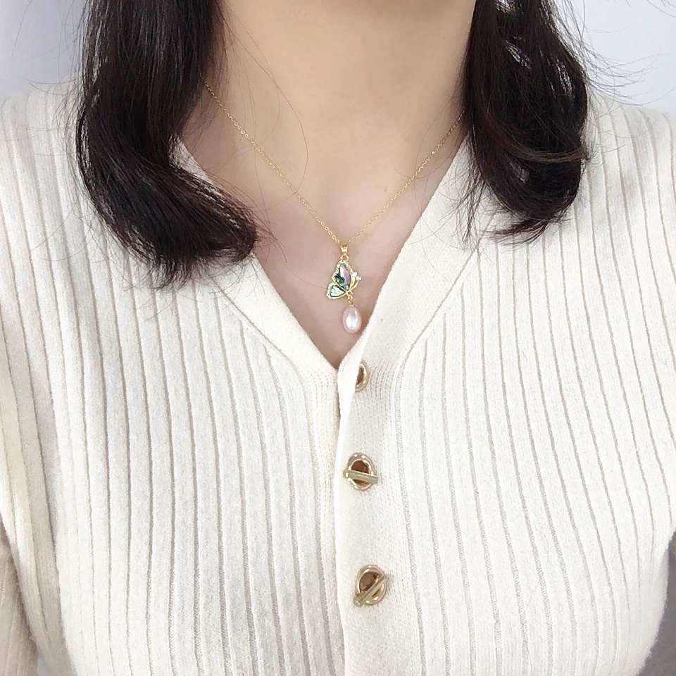 ZHBORUINI натуральный пресноводный жемчуг кулон морское ушко Fritillaria маленькая свежая