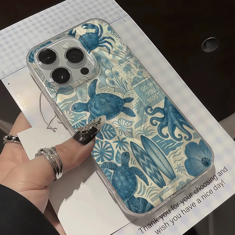 Фото Чехол для телефона с волнообразным фоном и морским пейзажем для Xiaomi Redmi Note 14 Pro 13 12 11 10 Pro 5G 13C 14C Plus, жесткий, с защитой камеры №4