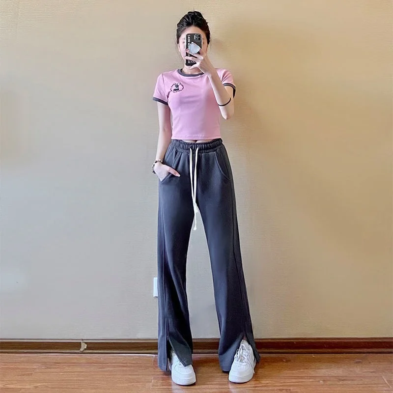 

High-end casual sports suit women's clothing 2022 new fashion foreign style, age-reducing and thin wide-leg pants two-piece set