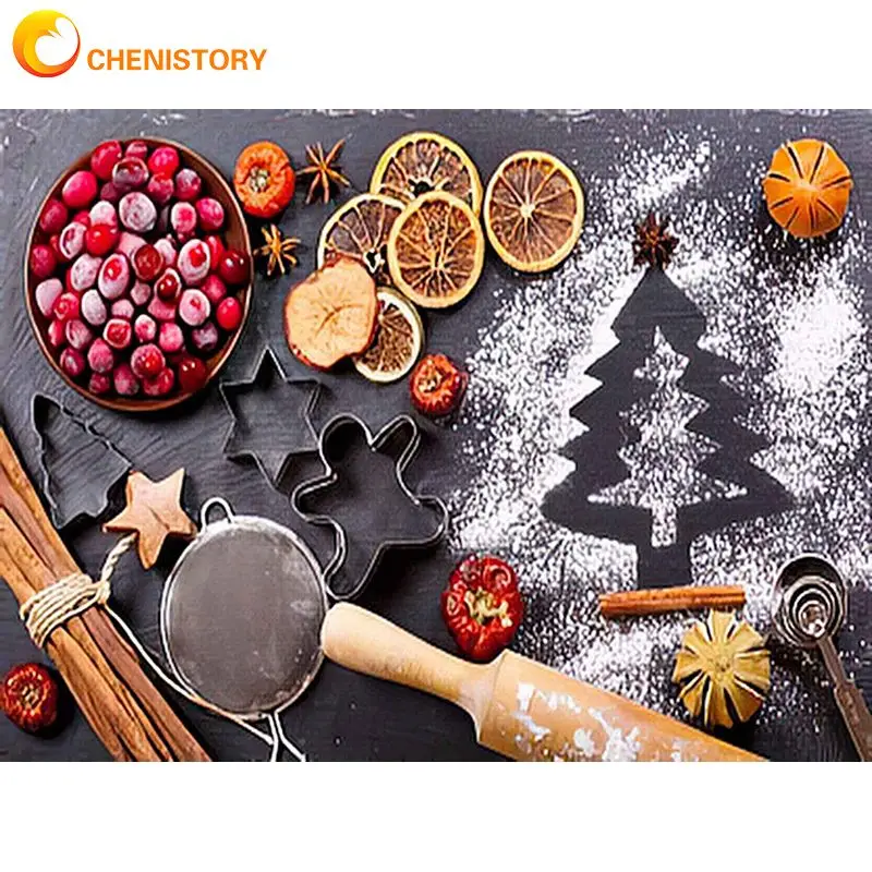 

CHENISTORY Diamond Painting Food Landscape Diy Drawing Square / Round 5D Diamond Embroidery Mosaic Fruits Home Decor
