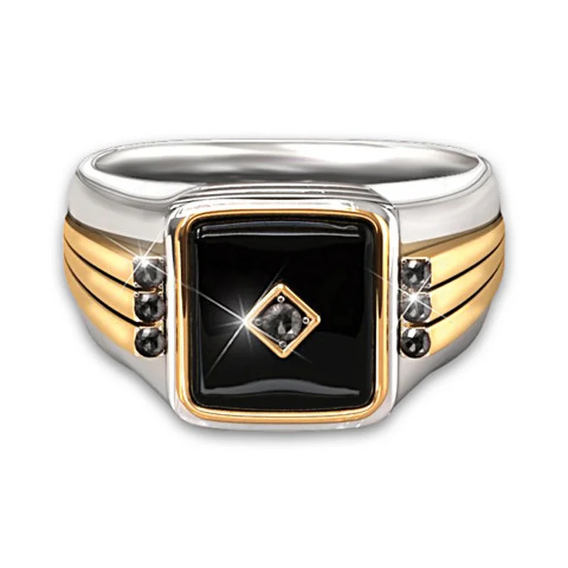 кольцо мужское бижутерия подарок мМодные квадратные кольца с черным камнем для