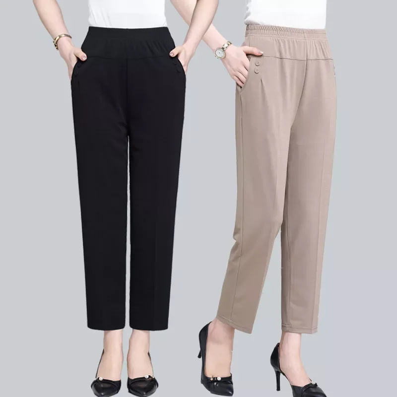 

fashionable2022 Middle Aged and Old Women Spring Summer Pant Thin Elastic Waist Loose Cotton Mother Long Trousers M-3xl Clothes