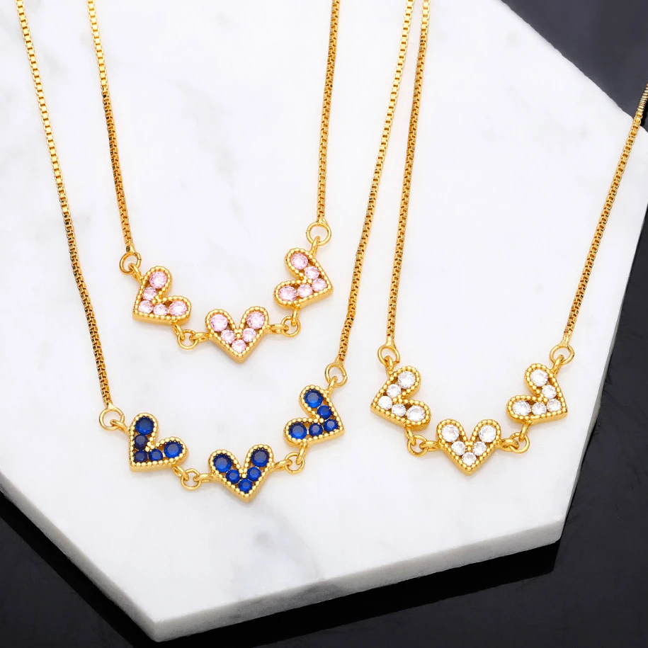 

2022 New Colored Zircon Heart-shaped Splicing Necklace for Woman Romantic Gifts