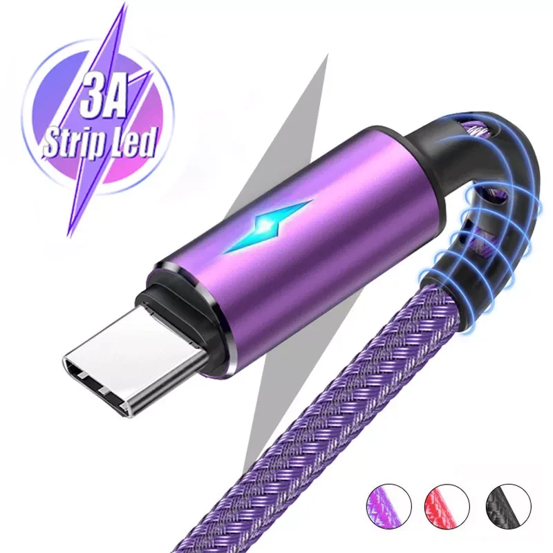 

LED USB C Cable Fast Charging TYPE-C Cable 0.25m 1.2m 2m For Samsung A51 Huawei Cord For Android Mobile Phone Cables