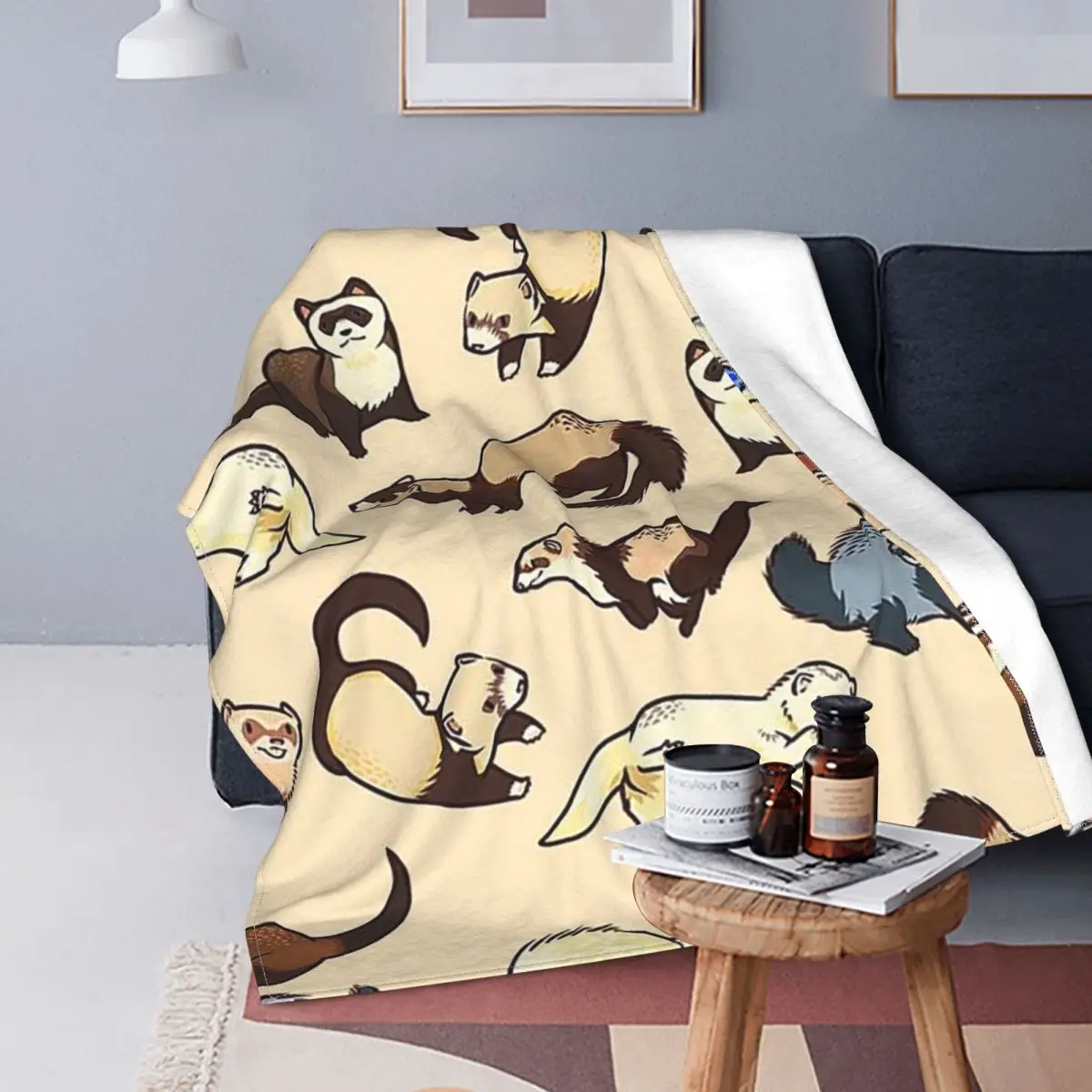 

Одеяло флисовое с милым хорьком, многофункциональное одеяло с защитой от пиллинга, детский подарок на весну и осень, уличное покрывало