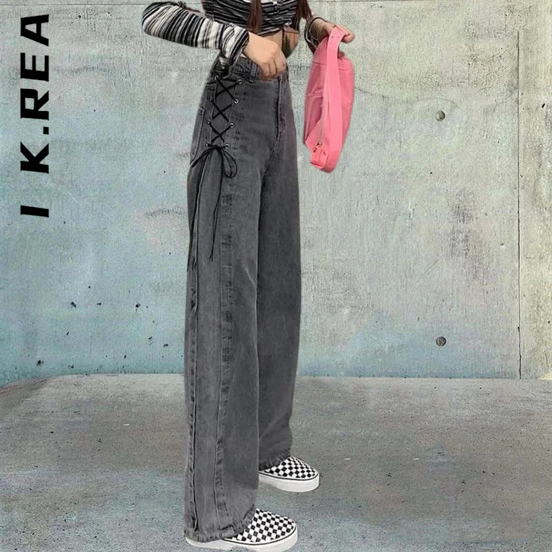 

I K.Rea Loose Baggy Denim Pants 2022 High Waist Trousers Y2k Women Jeans Washed Leg Pants Wide Trousers Woman Jeans