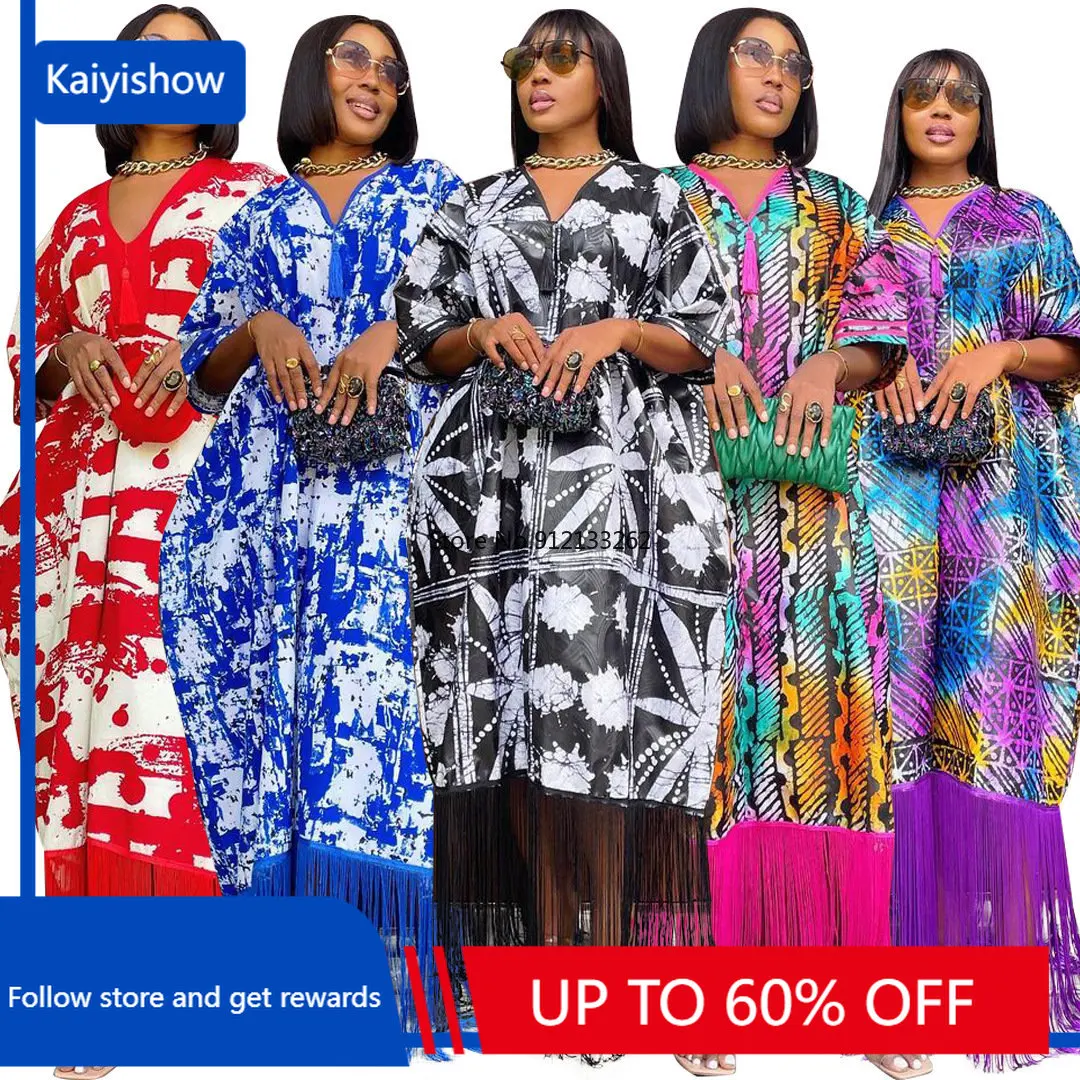 

African Dresses for Women Tassels African Fashion Boubou Dashiki Ankara Outfits Evening Gown Abayas Printing Kaftan Robe