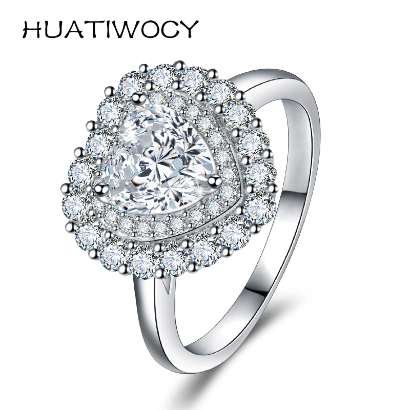 

HUATIWOCY Heart Shape Women Rings with Zircon Gemstone Accessories 925 Silver Jewelry for Wedding Promise Party Gift Finger Ring