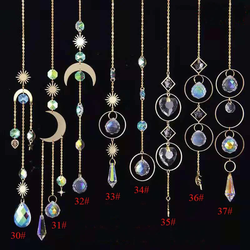 K9 Crystal Sun Catchers Sun And Moon Pendant Home Window Hanging Ornament Hanging Crystal Prisms Light Catcher Garden Decoration images - 6