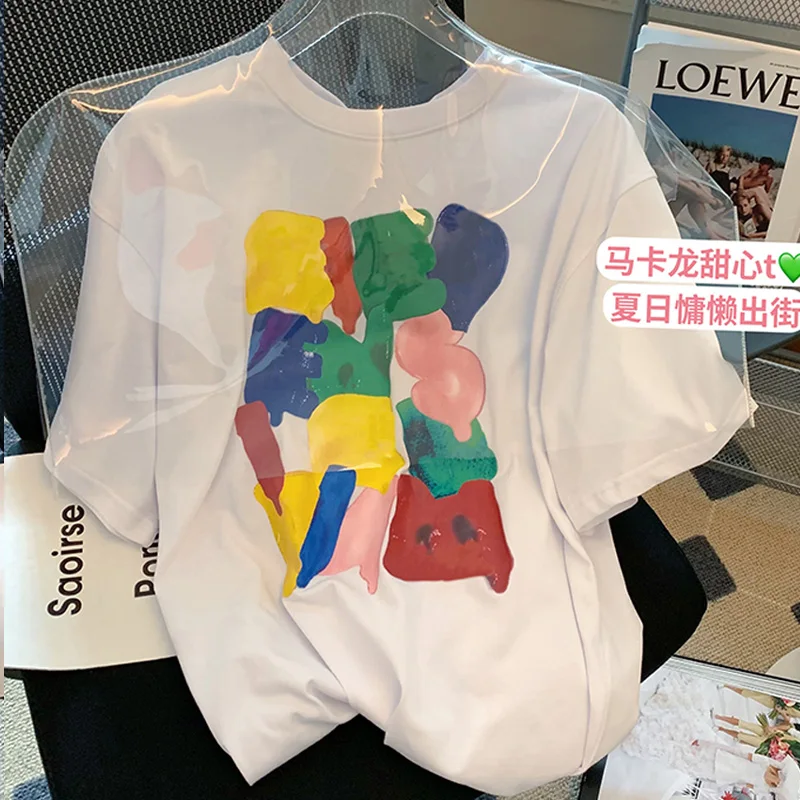 

harajuku oversized t-shirt summer cotton creative print O-neck T shirt short sleeve Graphic Tees Women kawaii Clothes white Tops