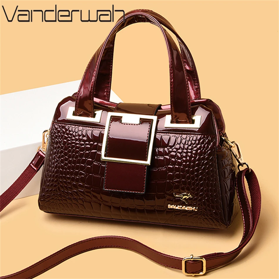 2 layer tote bag luxury handbags women bags designer crocodile pattern ladies boston shoulder hand bag high quality sac a main free global shipping