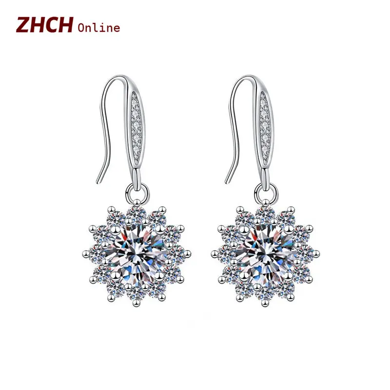 

Delicate Flower Zircon Earrings For Women Kpop Luxury Bridal Jewelry Charms Chic Pendants Wedding Accessories Gift To Girlfriend