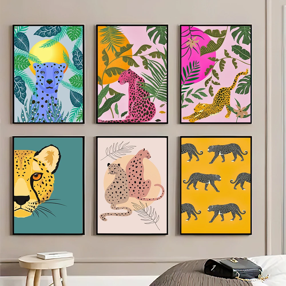 Настенная картина с изображением джунглей леопарда кота растений тропическая