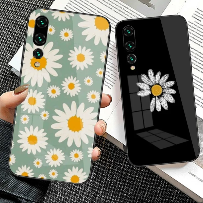 

Beauty Daisy Flowers Phone Case for Huawei P50 P40 P30 P20 Pro Mate 40 30 20 Pro Nova 9 8 7 PC Glass Cover Funda Shell