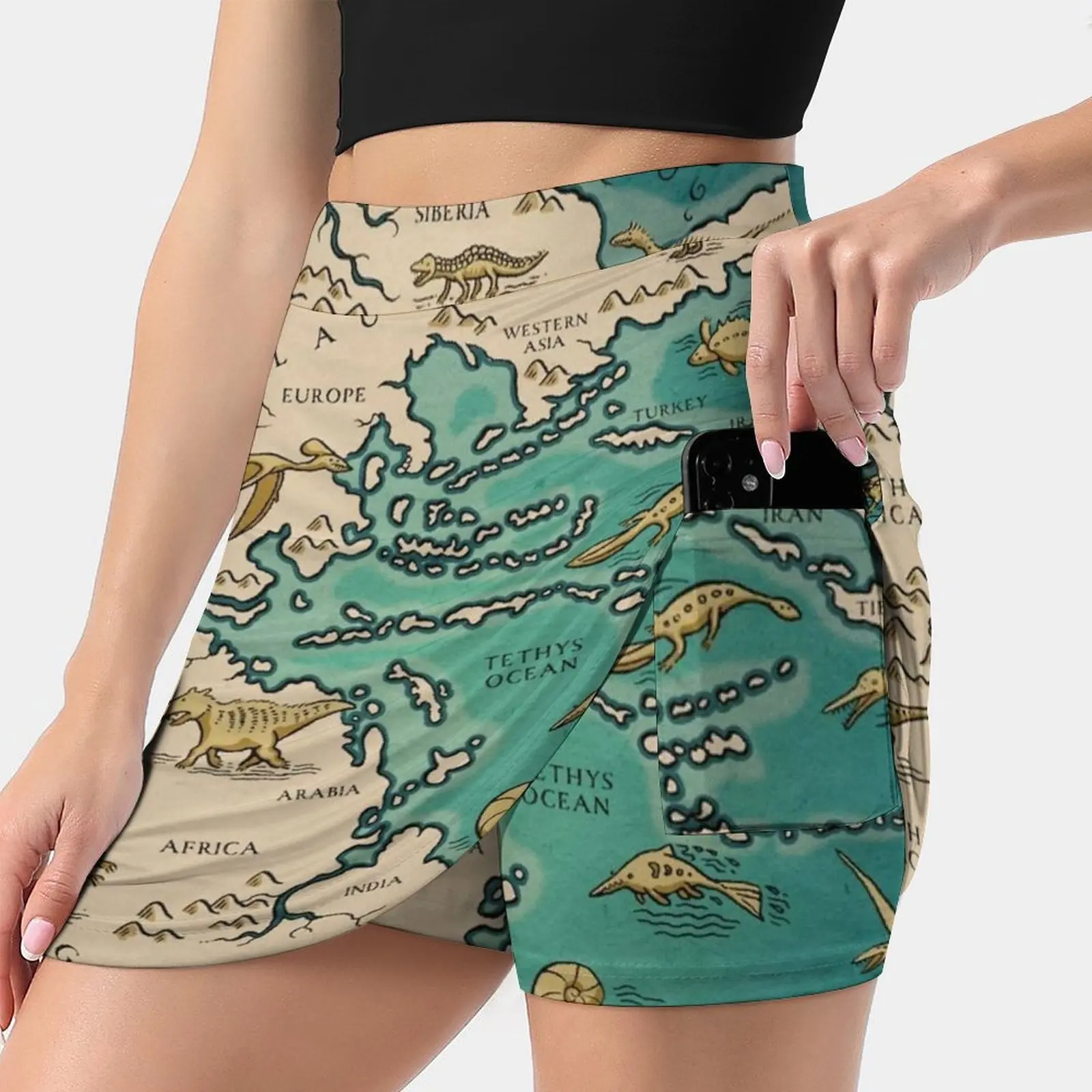 Map Of The Supercontinent Pangaea Женская юбка Мини-юбки Юбка трапециевидной формы со скрытым