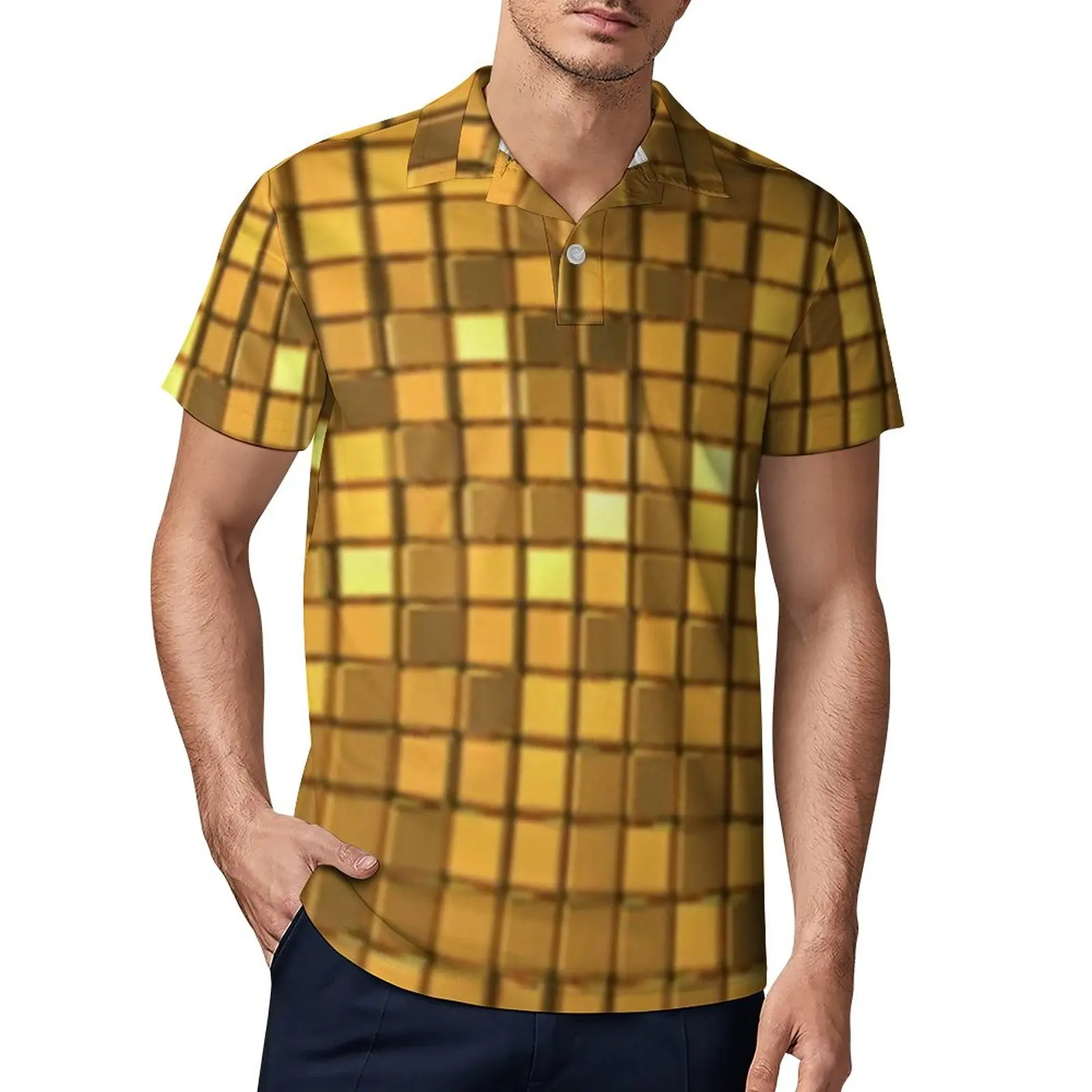 

Повседневные рубашки поло с принтом диско-мяча, блестящие золотистые футболки, рубашка с коротким рукавом, забавные повседневные большие р...