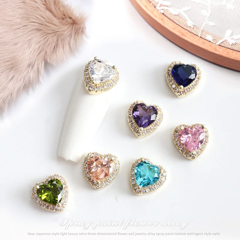 

2PCS Super Luxury Translucent Colorful Zircon Love Heart Diamonds Alloy Nail Art Rhinestones Jewelry Decorations Manicure Charms
